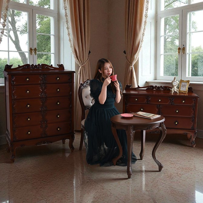 アンティーク調 ワイドチェスト 幅110cm ブラウン 茶色 マホガニー材