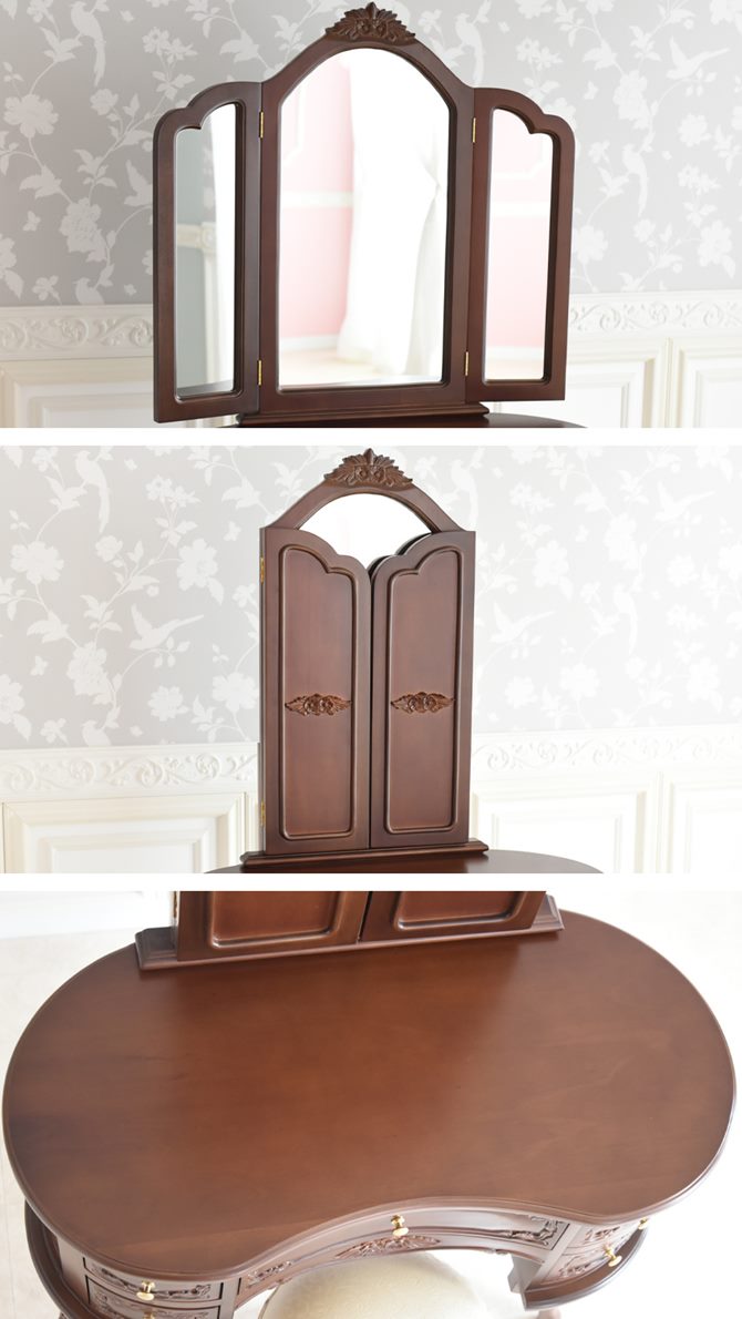 △予約△ドレッサー ブラウン 茶 三面鏡 可愛い ドレッサー&スツール