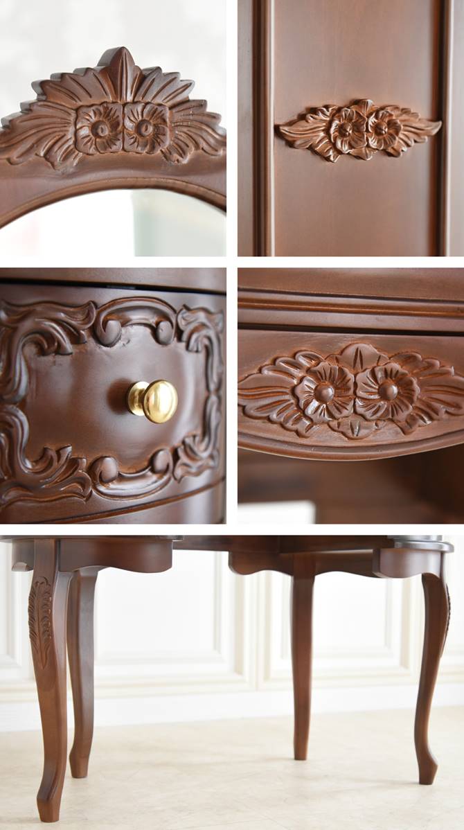 △予約△ドレッサー ブラウン 茶 三面鏡 可愛い ドレッサー&スツール