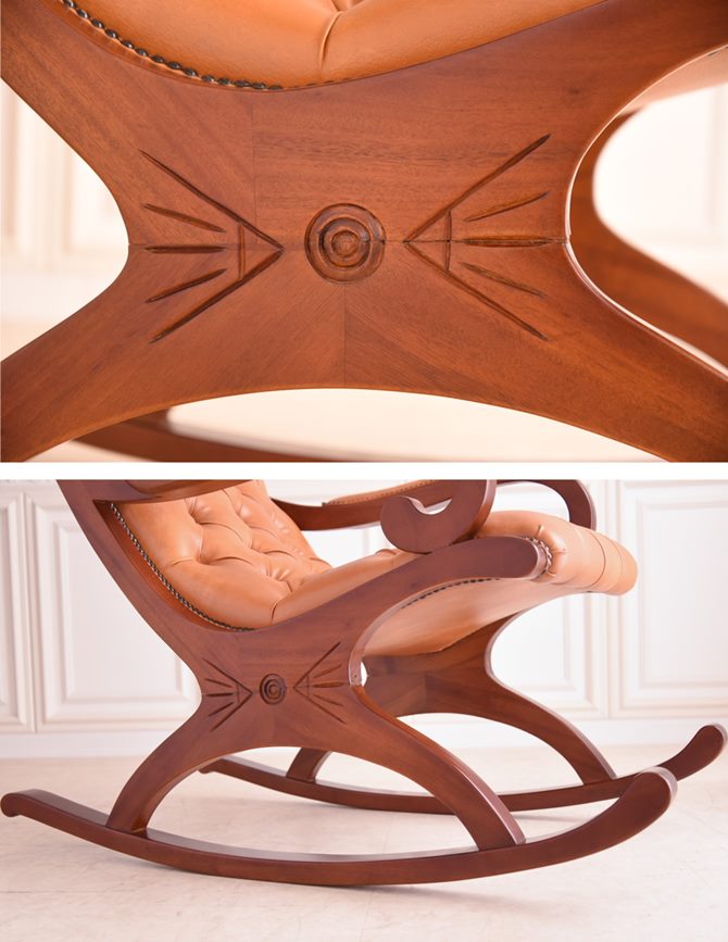 アンティークなロココ調おしゃれな輸入家具ロッキングチェア 茶 ブラウン ヨーロピアン イタリアン ロッキングチェアー 椅子 1人掛け 木製 リラックス  チェア