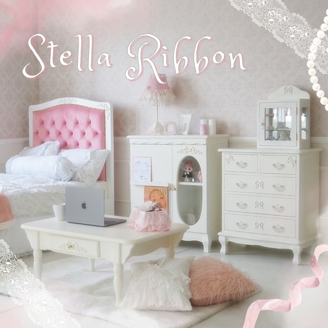 △予約△Stella Ribbon 姫系 チェスト ホワイト 幅65cm ロココ調