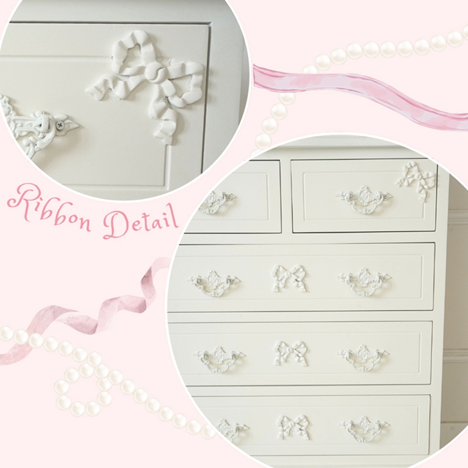 △予約△Stella Ribbon 姫系 チェスト ホワイト 幅65cm ロココ調