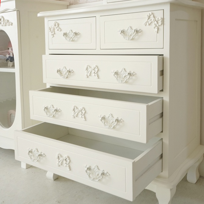 △予約△Stella Ribbon 姫系 チェスト ホワイト 幅65cm ロココ調