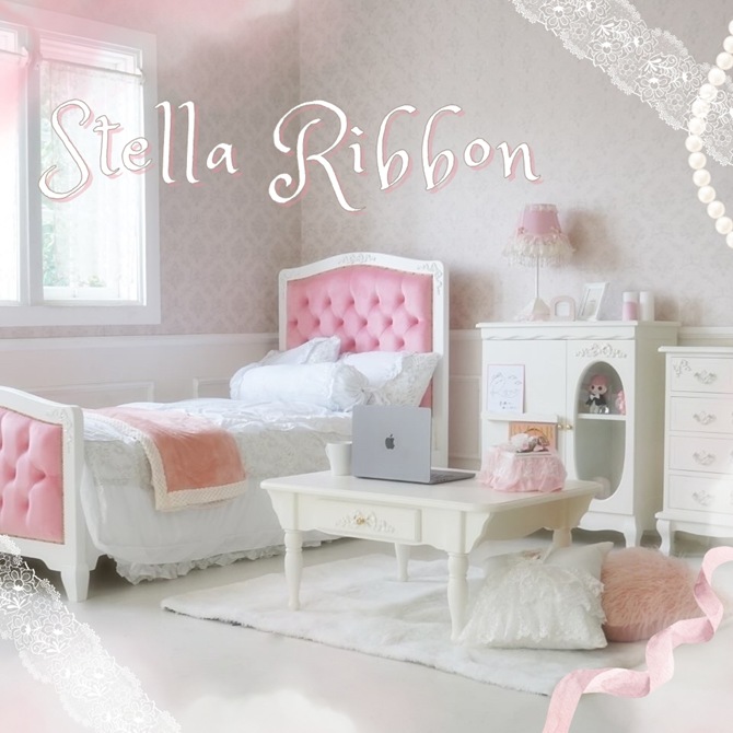△予約△Stella Ribbon 推し活 キャビネット ホワイト 姫系 幅75cm