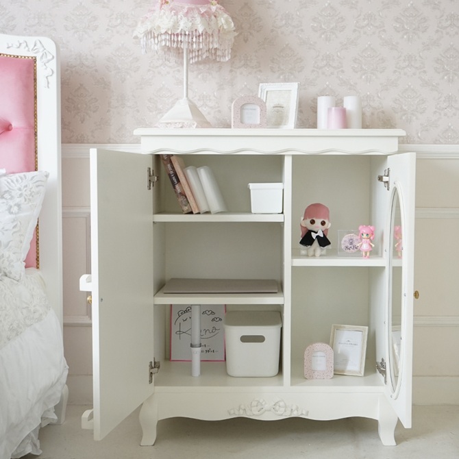 △予約△Stella Ribbon 推し活 キャビネット ホワイト 姫系 幅75cm