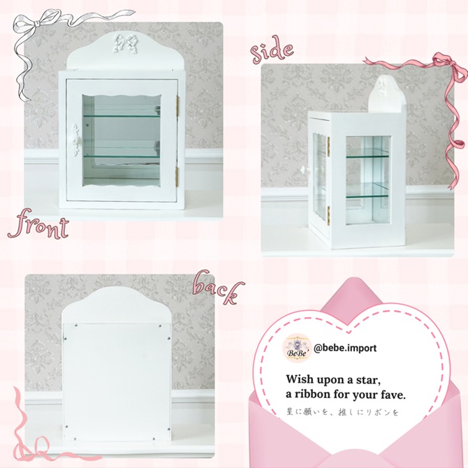 △予約△Stella Ribbon 姫系 ガラスショーケース 卓上 ホワイト 幅32cm