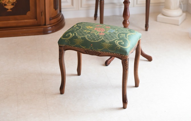 値下イタリアンクラシカル家具 猫脚スツール グリーン系ストライプ柄