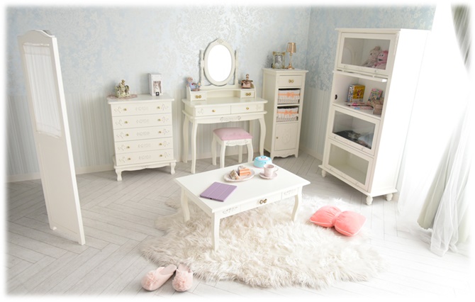 姫系 プリンセス 家具 ホワイト 木製 キャビネット 本棚 子供