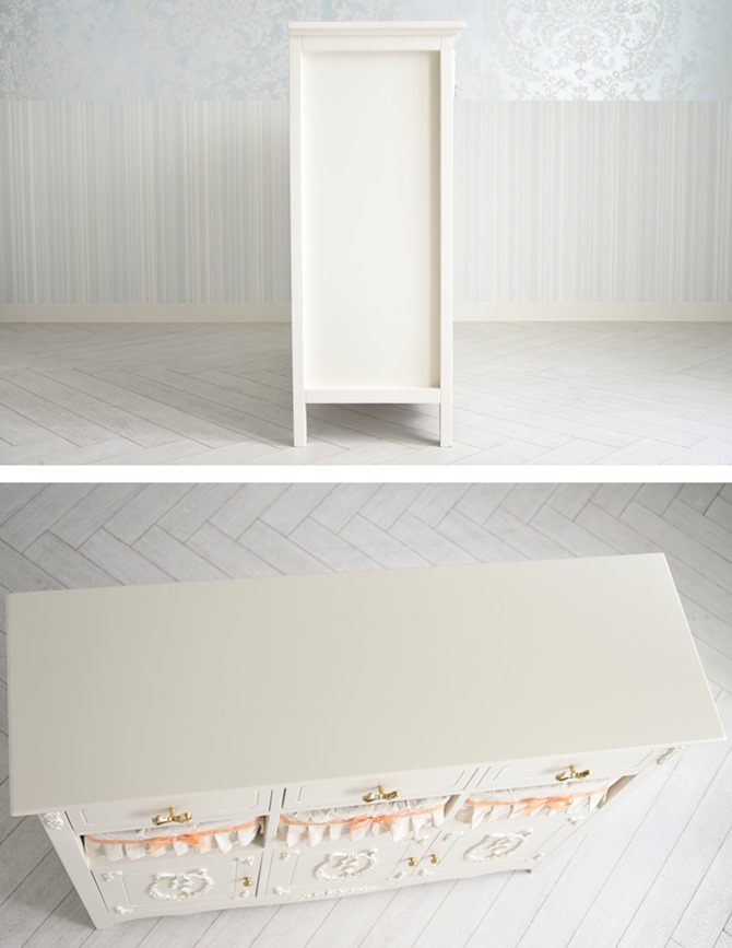 カウンターキャビネット ワイド 完成品 フレンチスタイル 収納 白家具