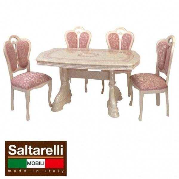 AMALFI ダイニング５点セット１４５ｃｍ 大理石 IVORY バタフライ・ファブリック  イタリア製サルタレッリアマルフィ アンティーク調