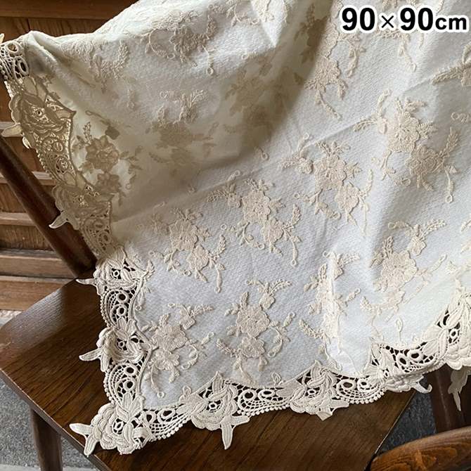 ドイツで購入の花柄刺繍テーブルクロス、ベルギーのレースのコースターなどまとめ売り レース テーブルクロス 90×90cm 四角テーブルクロスレース 四角