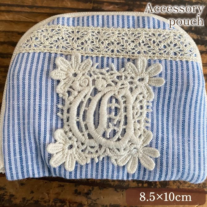 アクセサリーポーチ 8.5×10cm 化粧ポーチ 旅行用 綿 レース 刺繍 ロココ調 ファッション雑貨 ヨーロピアン cotton storipe コットンストライプ