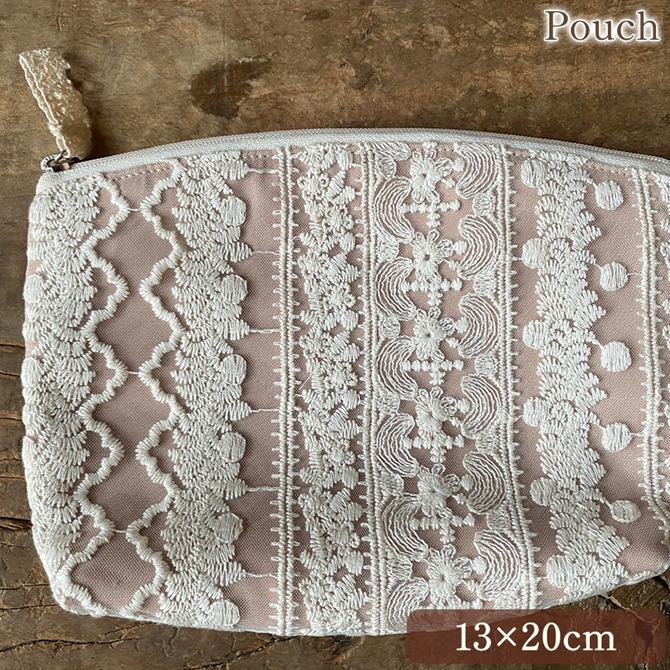 ポーチ 13×20×5cm ポーチ 化粧ポーチ 旅行用 ファブリック レース 刺繍 ロココ調 姫系 アンティーク調 ファッション雑貨 clio クリオ