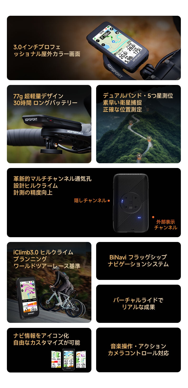 iGPSPORT サイクルコンピュータ BiNavi Air 自転車 超軽量 カラー