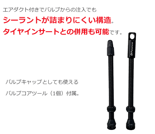 パナレーサー チューブレスバルブ 2本セット キャップ1個付属　44mm ブラック 自転車 バルブ バルコアツール付