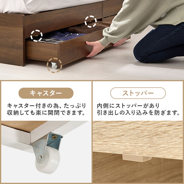 本棚にもなる二段棚・コンセント付き収納ベッド【Brizio】を通販で激安販売