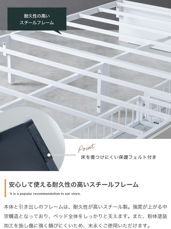 ヘッドレスデザインスチールパイプベッド【Stock】引き出し収納付きを通販で激安販売