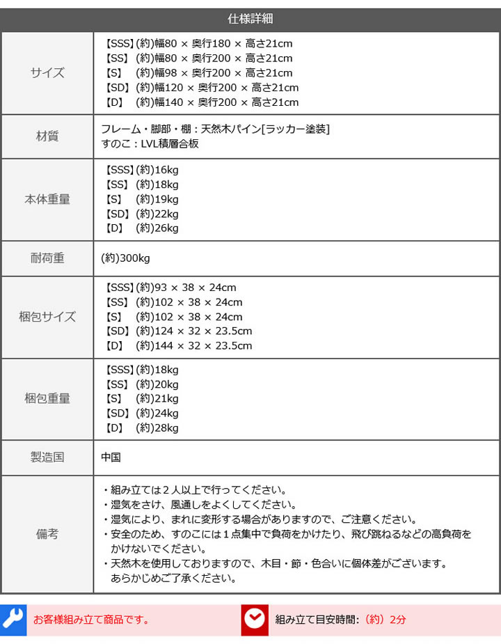 天然木パイン材仕様簡単組み立てヘッドレスベッド【Cleto】を通販で激安販売