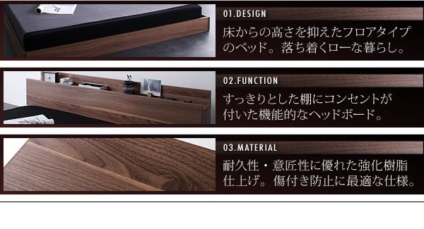 棚・コンセント付きフロアベッド【W.coRe】ダブル・コア　激安通販