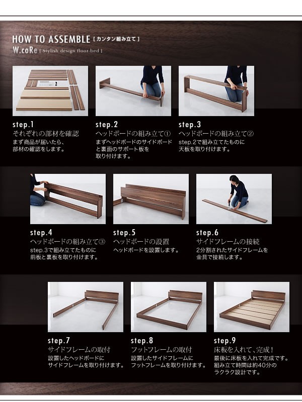 棚・コンセント付きフロアベッド【W.coRe】ダブル・コア　激安通販
