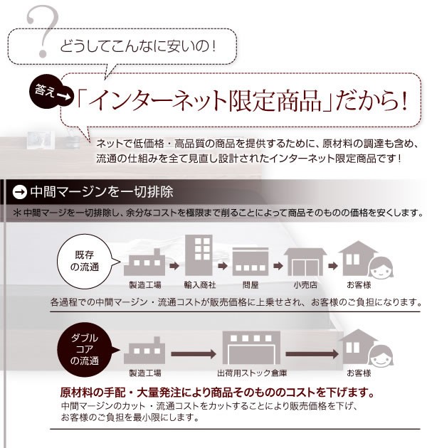 棚・コンセント付きフロアベッド【W.coRe】ダブル・コア　激安通販