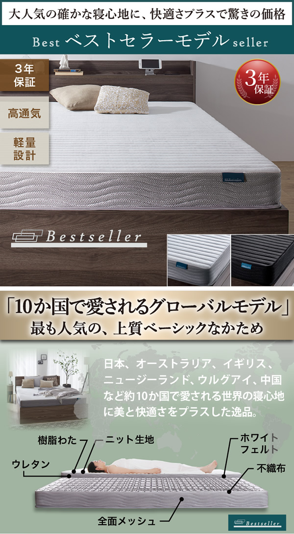 無垢材すのこ仕様脚付きベッド