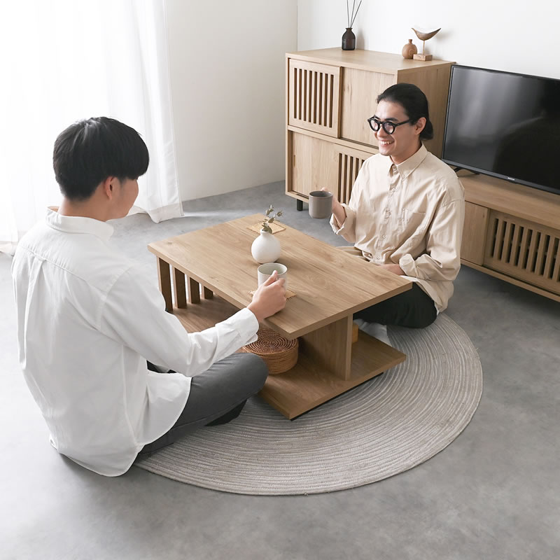 ローテーブル 幅80cm 縦格子 和モダン センターテーブル ナチュラル