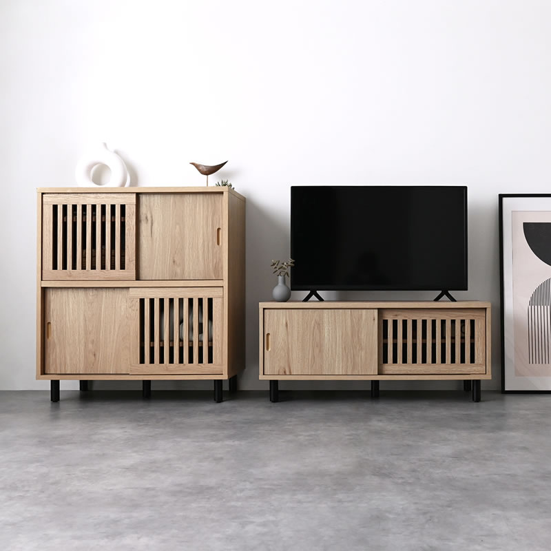 縦格子 ローボード 幅90cm テレビ台 和モダン ナチュラル TVボード