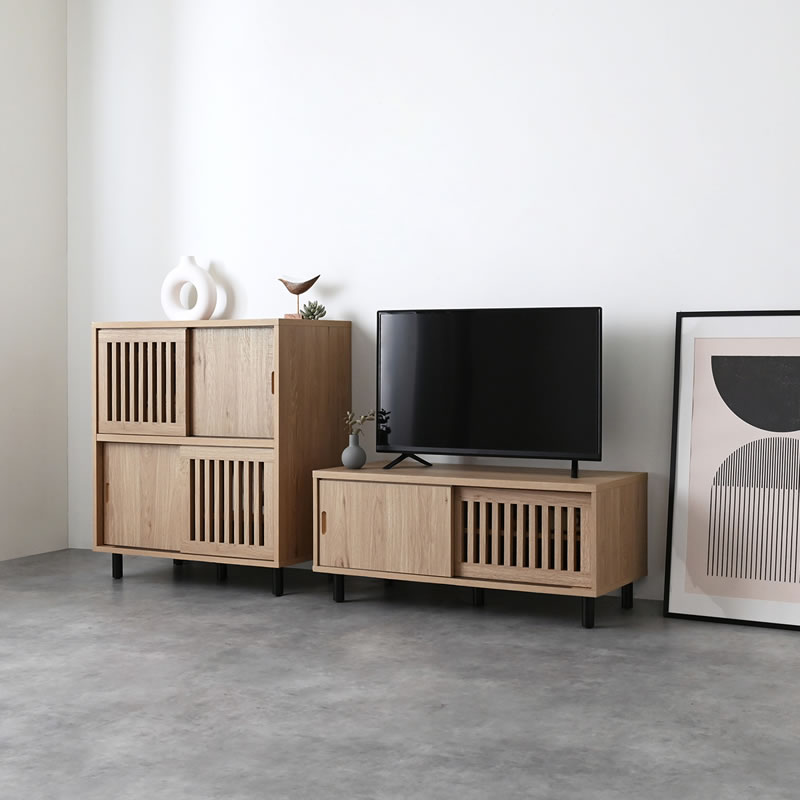 縦格子 ローボード 幅90cm テレビ台 和モダン ナチュラル TVボード