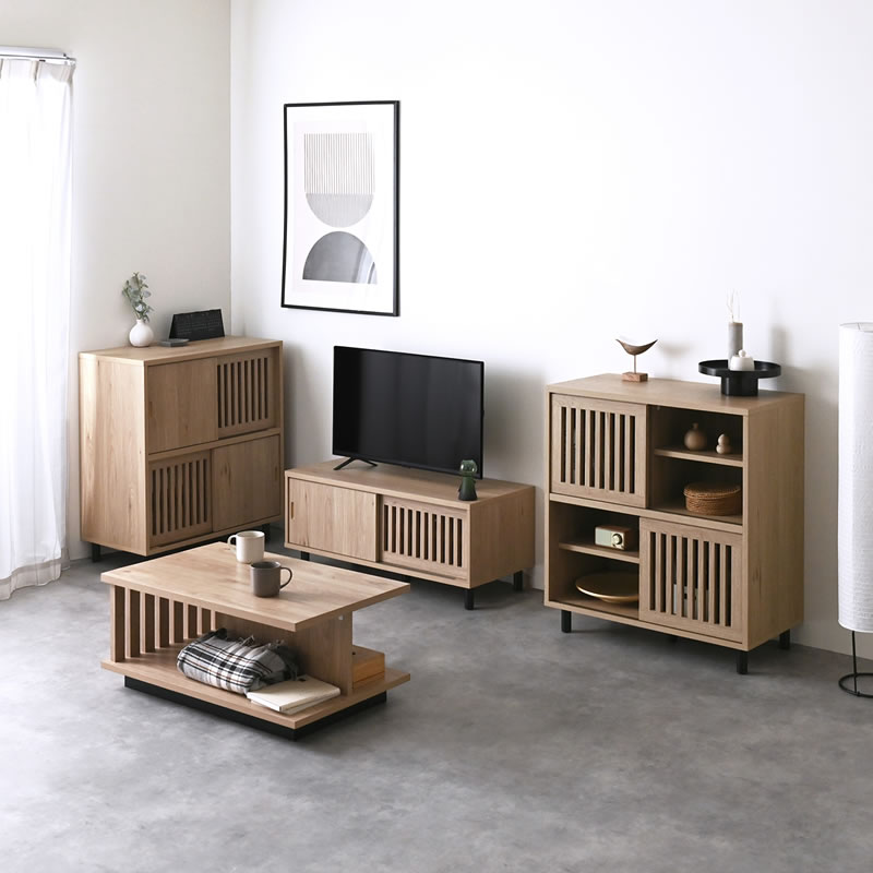 縦格子 ローボード 幅90cm テレビ台 和モダン ナチュラル TVボード