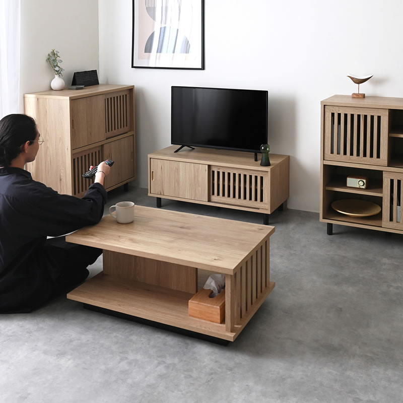 縦格子 ローボード 幅90cm テレビ台 和モダン ナチュラル TVボード