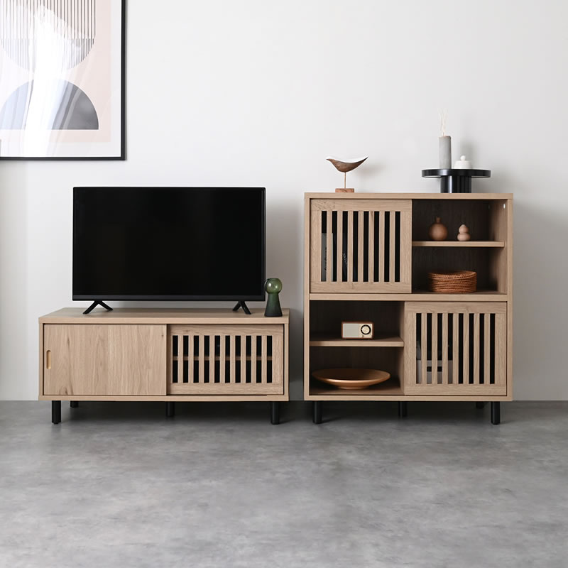 縦格子 ローボード 幅90cm テレビ台 和モダン ナチュラル TVボード