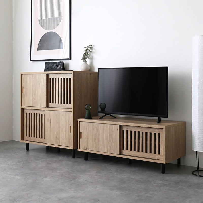 縦格子 ローボード 幅90cm テレビ台 和モダン ナチュラル TVボード