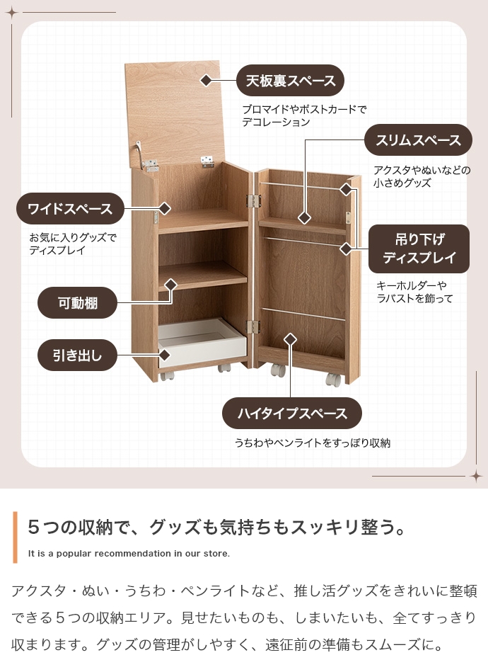 推し活 収納ワゴン ディスプレイ棚 うちわ収納 引出し付き収納