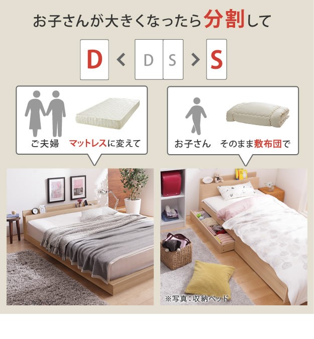 連結ベッド フロアベッド 敷布団対応 頑丈ベッド ファミリー 分割可能