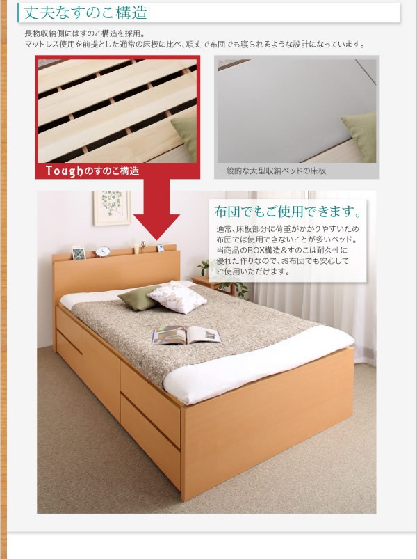 チェストベッド 耐荷重600kg 頑丈 日本製 BOX収納 浅型4杯 深型 長物