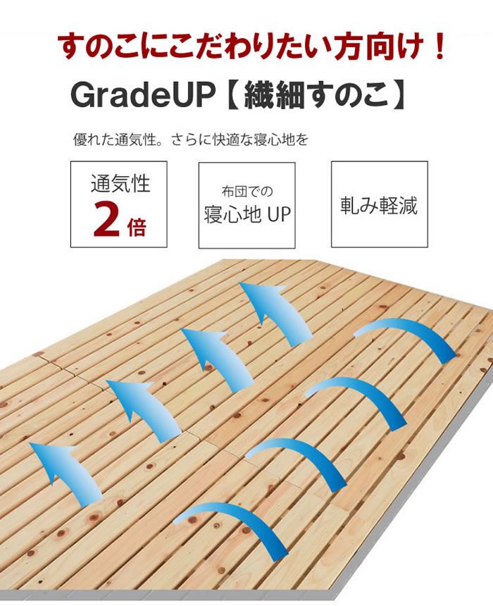 高さ調整対応！島根県産無塗装ヒノキすのこベッドを通販で激安販売