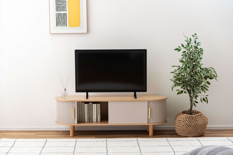 ローボード リブデザイン 曲線 テレビ台 収納 スライド扉 木目