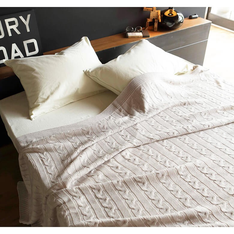 もも　大判　手編みマルチカバー　ベッド、こたつカバー 楽天市場】Fab the Home マルチカバー L190×240 Cable Knit