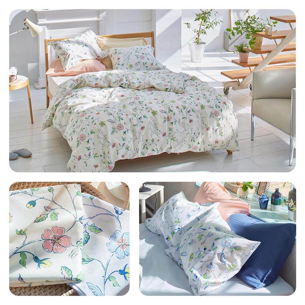 枕カバー L 50×70cm用 綿100% リザ まくらカバー 50×70 更紗風 花柄 草