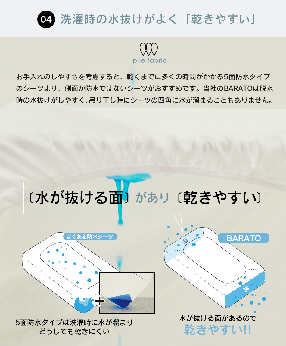 防水シーツ ボックスシーツ マットレスプロテクター おねしょシーツ セミダブル2台用 セミダブル+セミダブル(シングル+ダブル)  240 ×195cm 防水透湿 BARATO｜bedandmat｜12