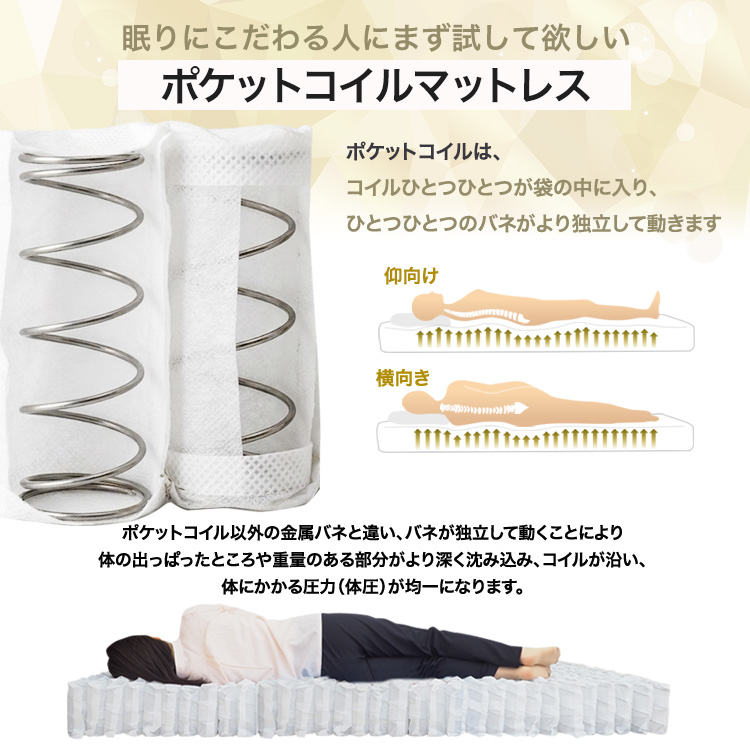 (リニューアル) ポケットコイル 期間限定枕入り マットレス セミダブル 120cm ベッドマットレス エッジサポート エッジ線径2.3mm スプリング EN101P 関連画像3