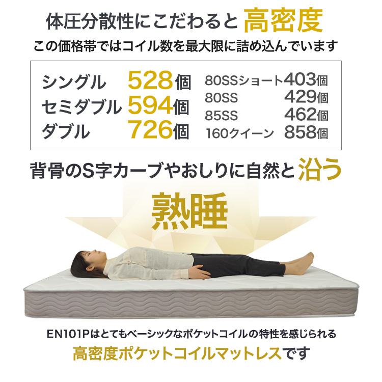 (リニューアル) ポケットコイル 期間限定枕入り マットレス セミダブル 120cm ベッドマットレス エッジサポート エッジ線径2.3mm スプリング EN101P 関連画像4