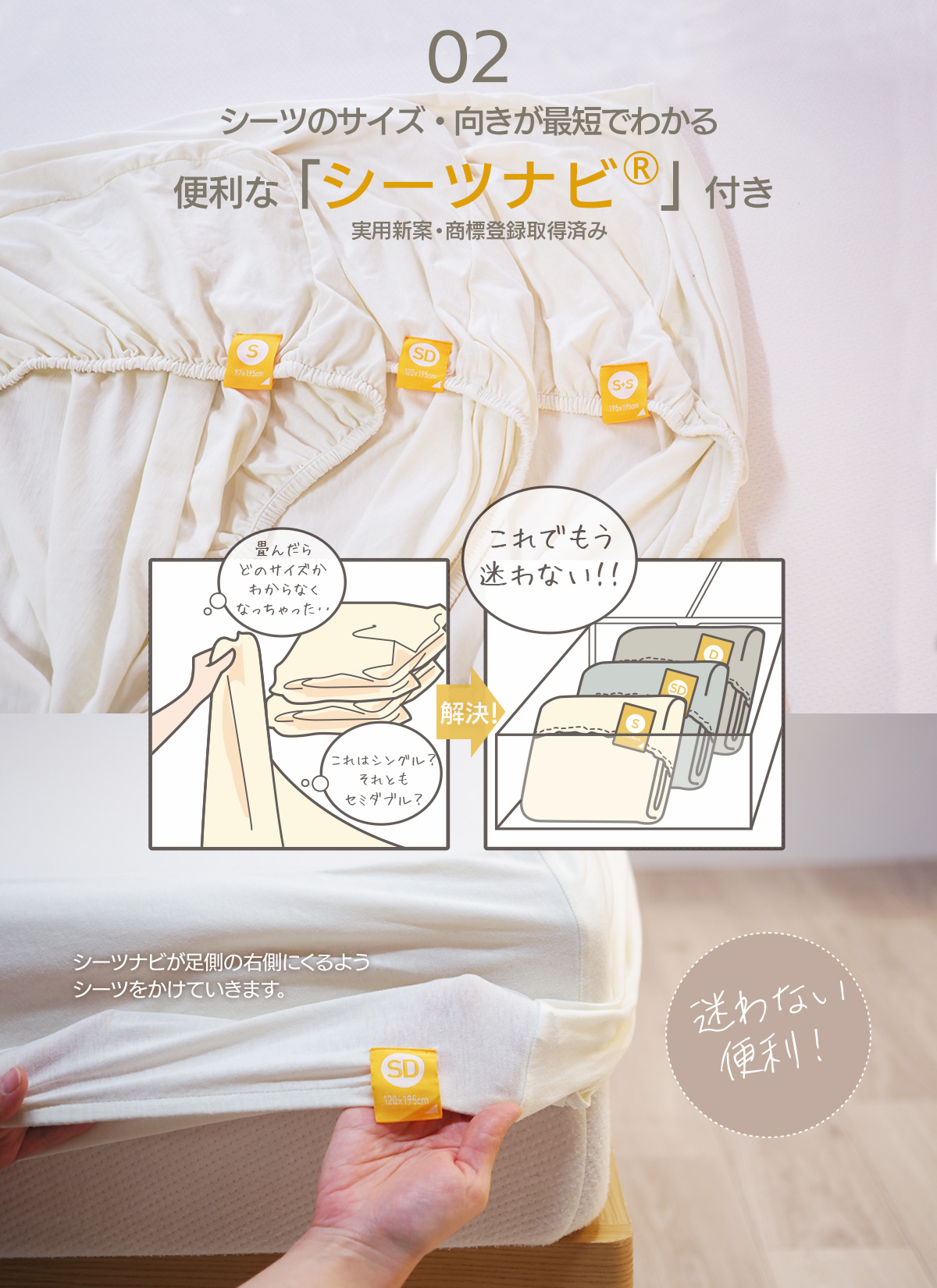 (SNSで人気)ボックスシーツ シーツナビ付き! セミダブル 120×195cm SD 綿100% マットレスカバー オールシーズン ゴム留め G07 デイリーコレクション 関連画像5