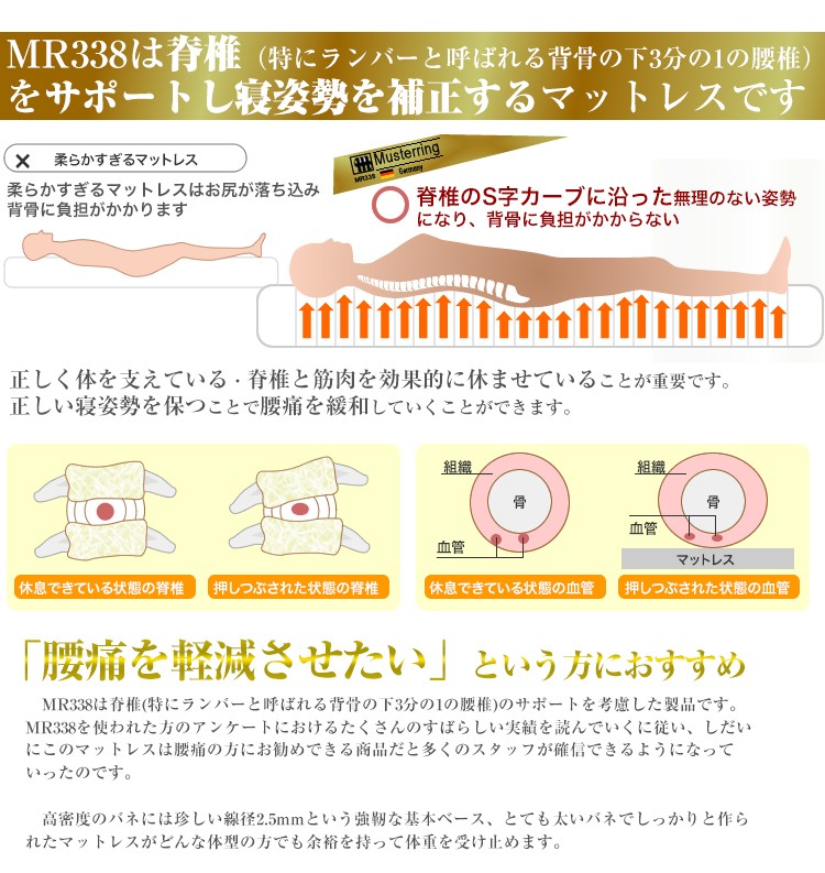 腰痛対策 ランバーサポート マットレス セミダブル ムスタリング 体圧