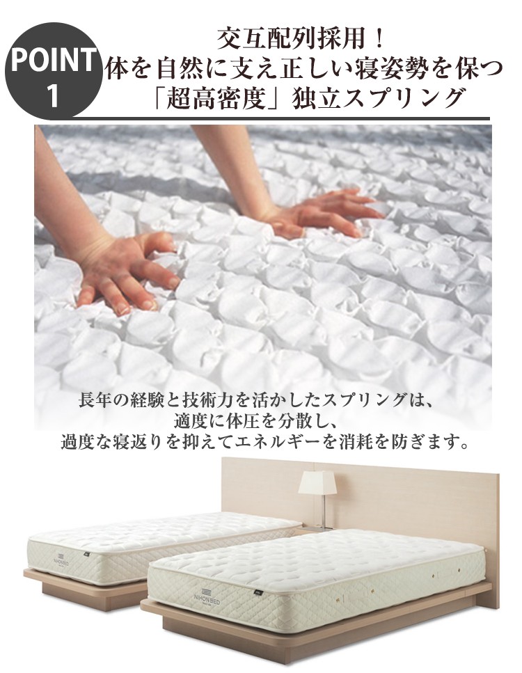日本ベッド〕 ポケットコイルマットレス 〔セミダブルサイズ〕 三層構造 日本製 『シルキーパフ』〔〕