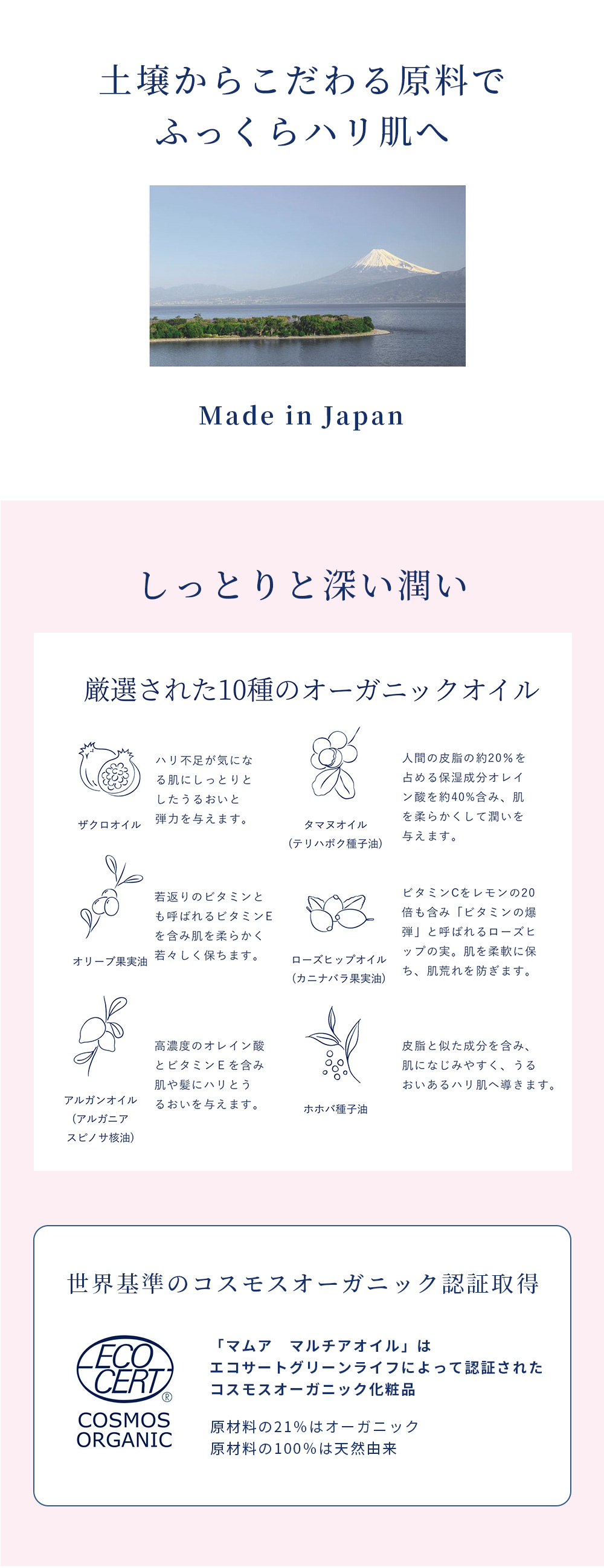 しっとりと深い潤い こだわりの原料と製法