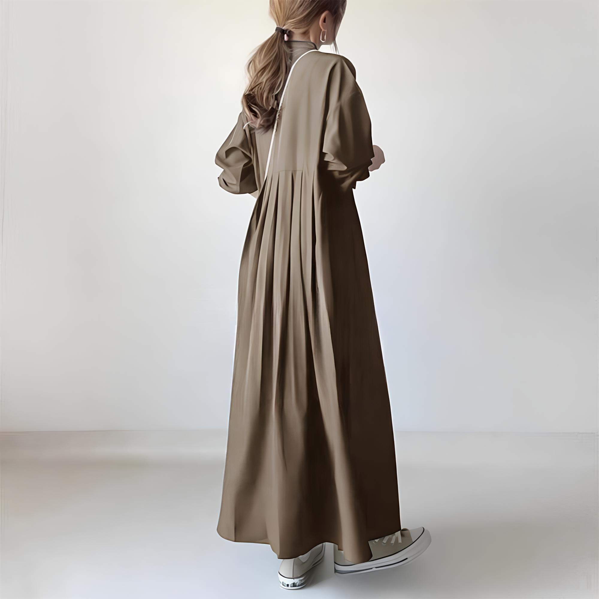 ワンピース レディース 長袖 ロング 黒 おしゃれ 秋 春 体型カバー マキシ丈 ゆったり シンプル シャツワンピ きれいめ プリーツ | ブランド登録なし | 02