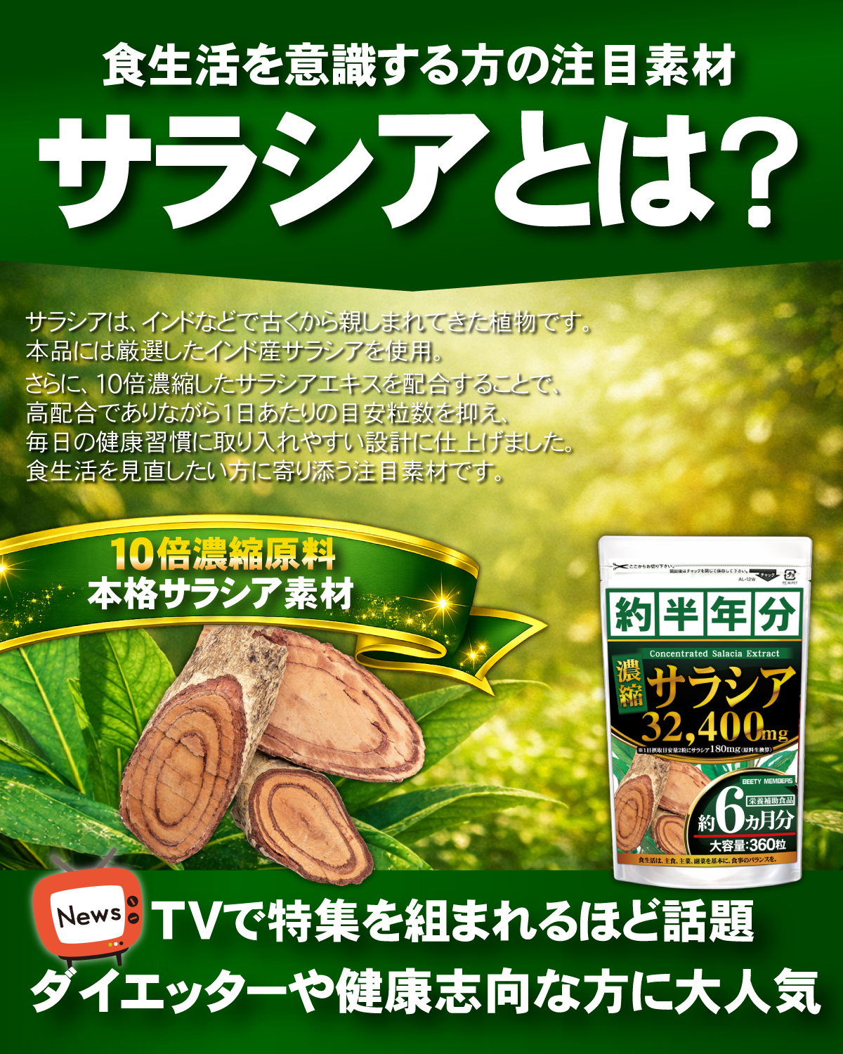 濃縮サラシア（約6ヵ月分/360粒）白インゲン豆 ダイエット