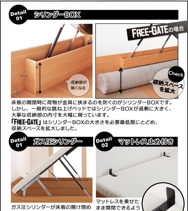 跳ね上げベッド Free-Gate フリーゲートベッドフレームのみお客様組立